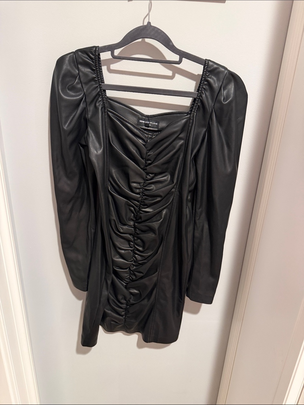 Generation Love Black Faux Leather Long Sleeve Ruched Dress